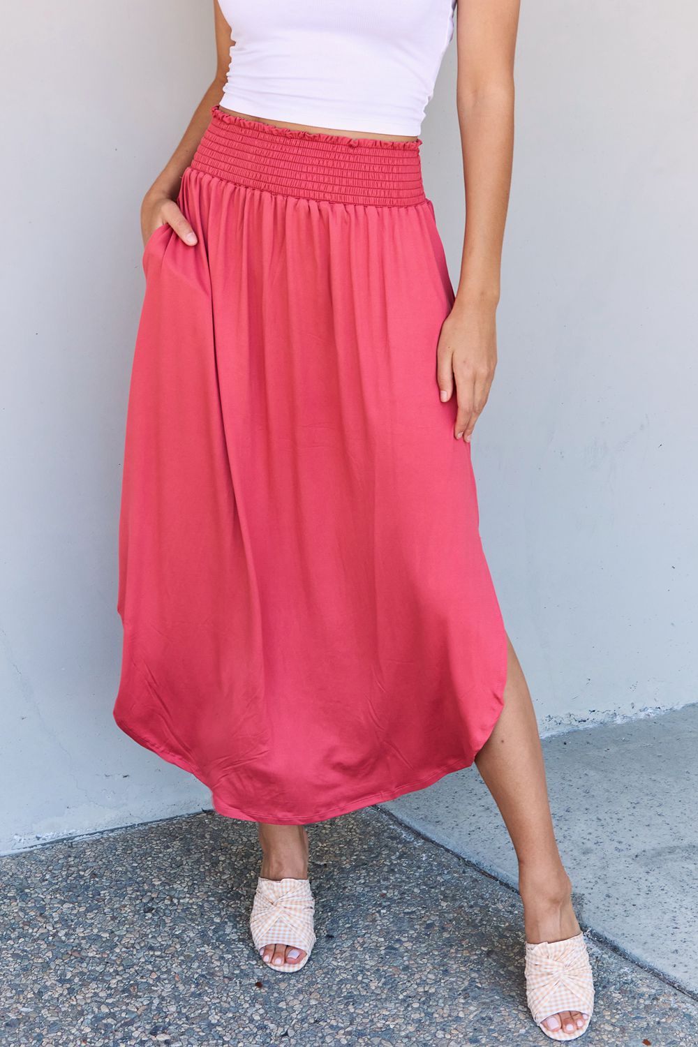 Full Size High Waist Scoop Hem Maxi Skirt