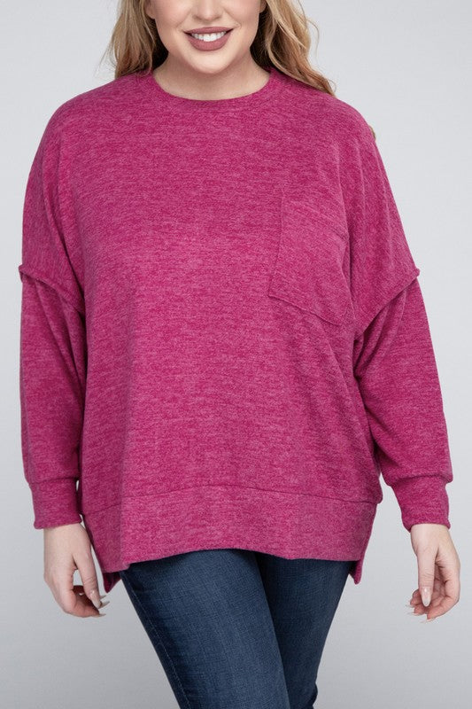 Hi Curvy Women Plus Size Women Brushed Mélange Drop Shoulder Sweater