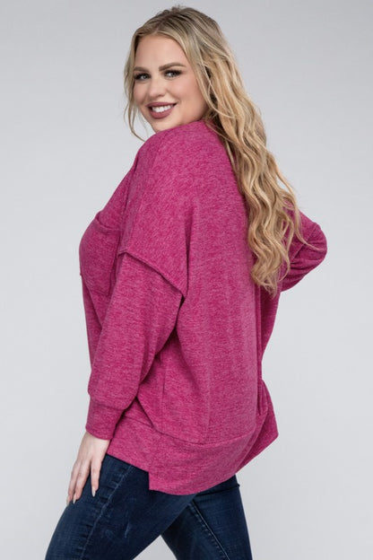 Hi Curvy Women Plus Size Women Brushed Mélange Drop Shoulder Sweater