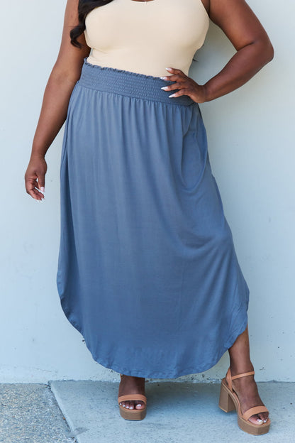 Full Size High Waist Scoop Hem Maxi Skirt in Charcoal