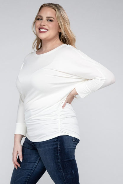 Hi Curvy Plus Size Women Luxe Rayon Boat Neck 3/4 Sleeve Top