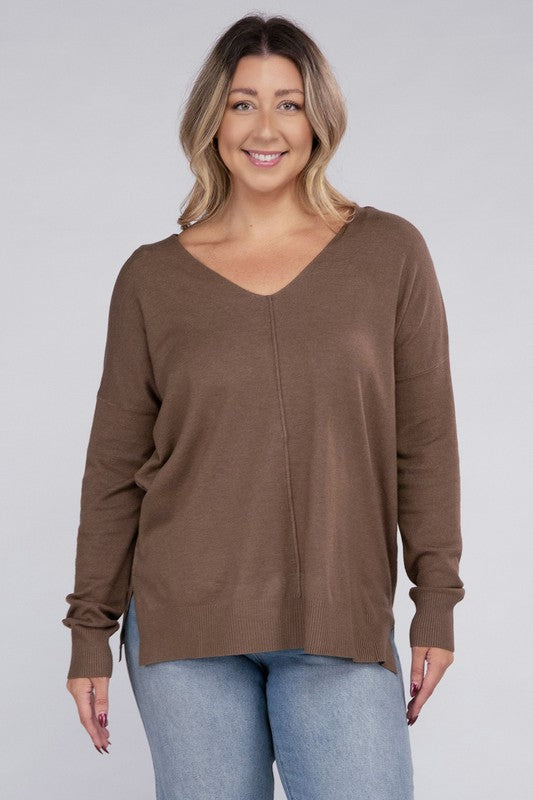 Hi Curvy Plus Size Women Garment Dyed Front Seam Sweater