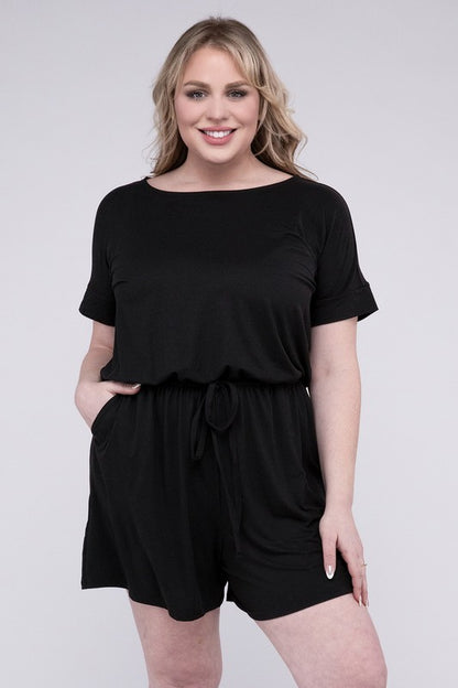 Plus Size Brushed DTY Romper with Pockets