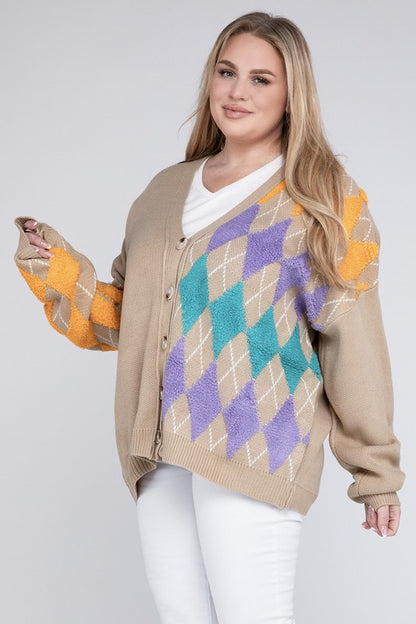 Hi Curvy Plus Size Women V Neck Button Front Cardigan