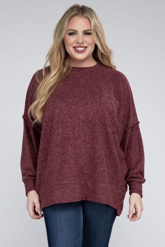 Hi Curvy Women Plus Size Women Brushed Mélange Drop Shoulder Sweater