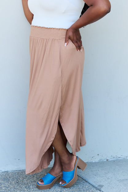 Full Size High Waist Scoop Hem Maxi Skirt in Tan