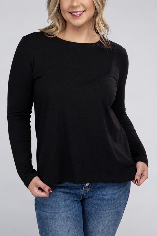 Plus Size Cotton Crew Neck Long Sleeve T-Shirt