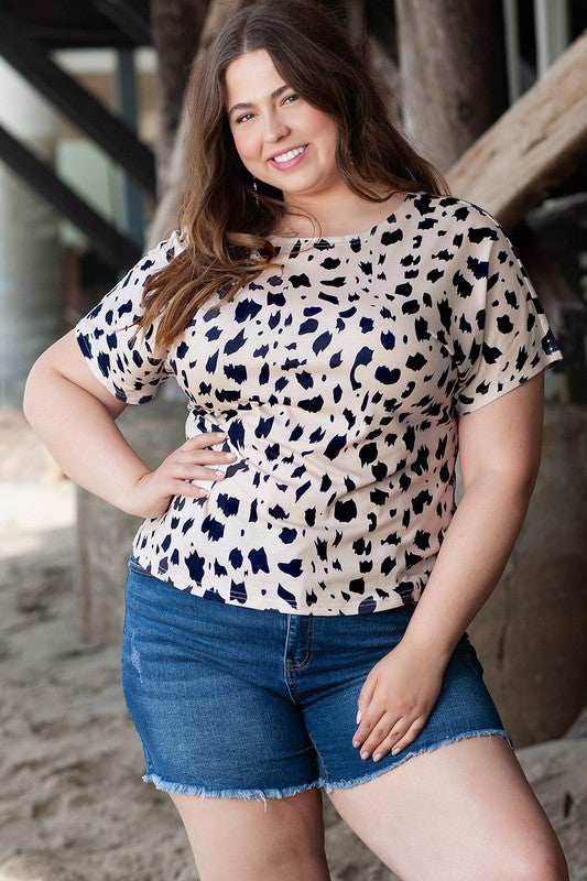 Women Leopard Print Twist Open Back Plus Size Top