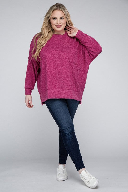 Hi Curvy Women Plus Size Women Brushed Mélange Drop Shoulder Sweater