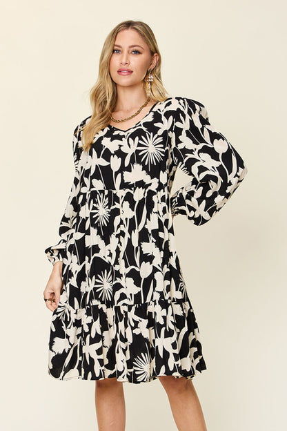 Full Size Printed Ruffle Hem Dress with Pocket