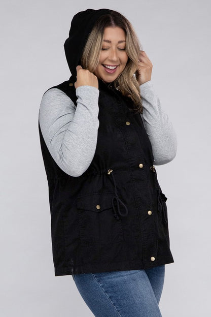 Hi Curvy Plus Size Women Drawstring Waist Military Hoodie Vest