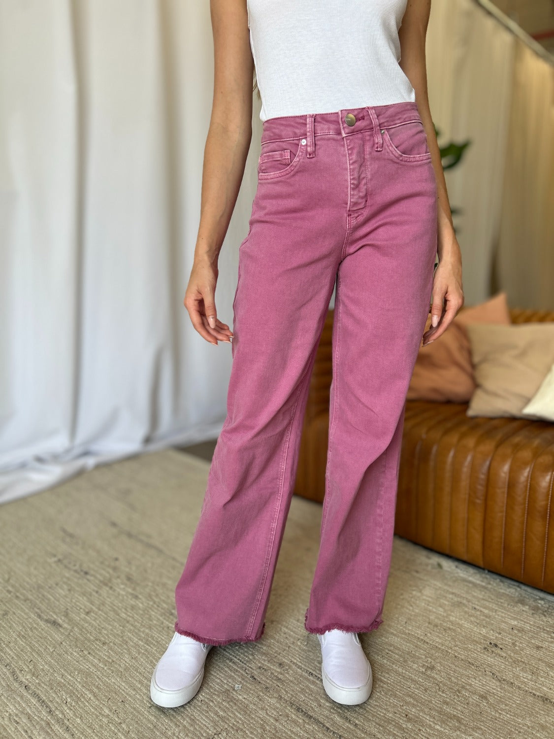 Full Size High Rise Garment Dye Wide Leg  Jeans