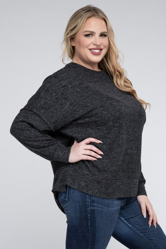 Hi Curvy Women Plus Size Women Brushed Mélange Drop Shoulder Sweater