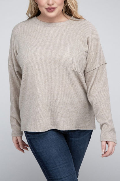 Plus Ribbed Brushed Melange Hacci Sweater