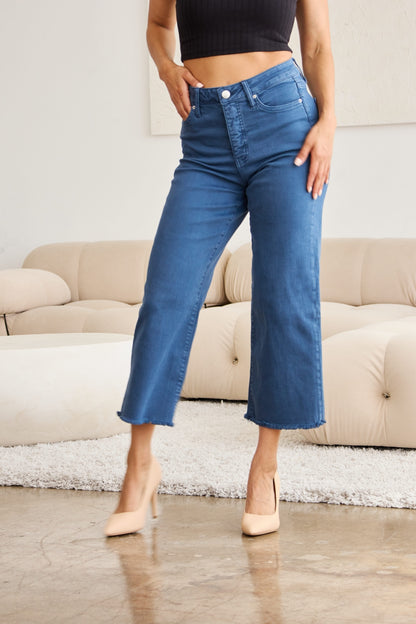 Full Size Tummy Control High Waist Raw Hem Jeans