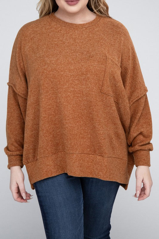 Hi Curvy Women Plus Size Women Brushed Mélange Drop Shoulder Sweater