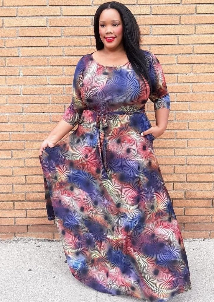 Hi Curvy Plus Size Women Unique Print Maxi Dress Made In USA
