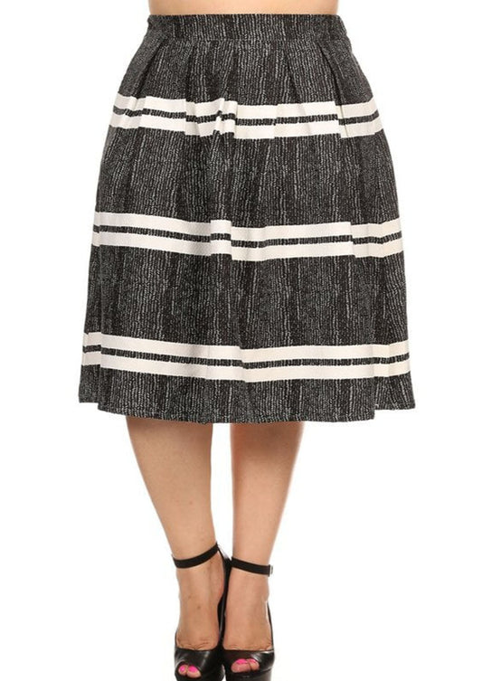 HI Curvy Plus Size Women Striped Flare Midi Skirt