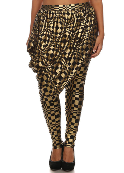 HI Curvy Plus Size Women Gold Metallic Hi-Waist Legging layer drape Skirts