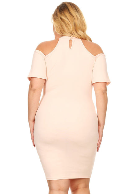 Plus Size  Short Sleeves Cold shoulder  Mock Neck Cutout Keyhole Bodycon Dresses