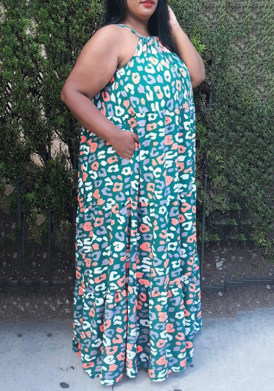 Hi Curvy Plus Size Women Halter Neck Flare Maxi Dress Made in USA