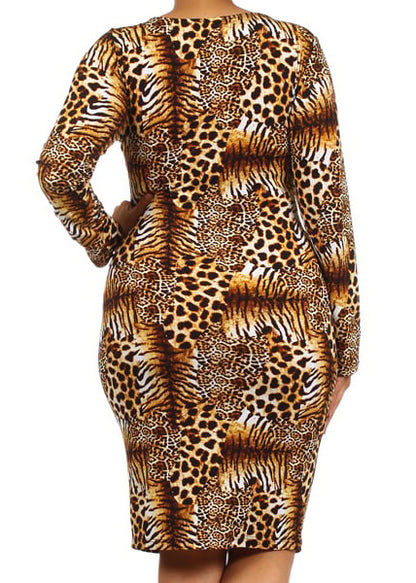 Hi Curvy Plus Size Women Cheetah spot print Cut out Bodycon Dress