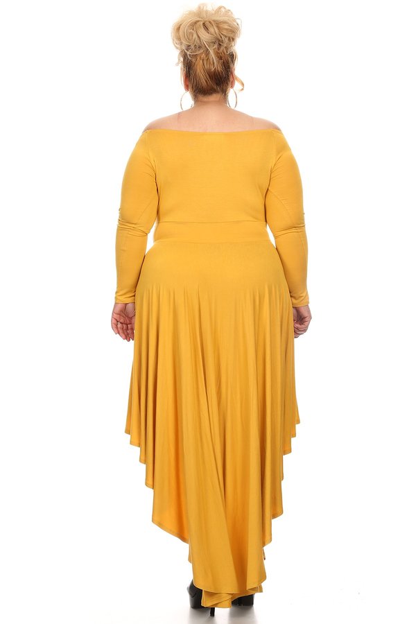 Hi Curvy Plus Size Women Off Shoulder Hi-Lo Tie Solid Midi Dress