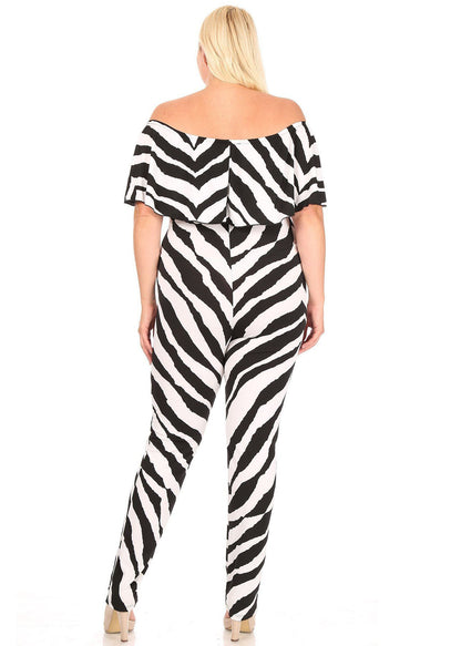 Hi Curvy  Plus Size Women Animal print off shoulder jumpsuit Ruffle detail