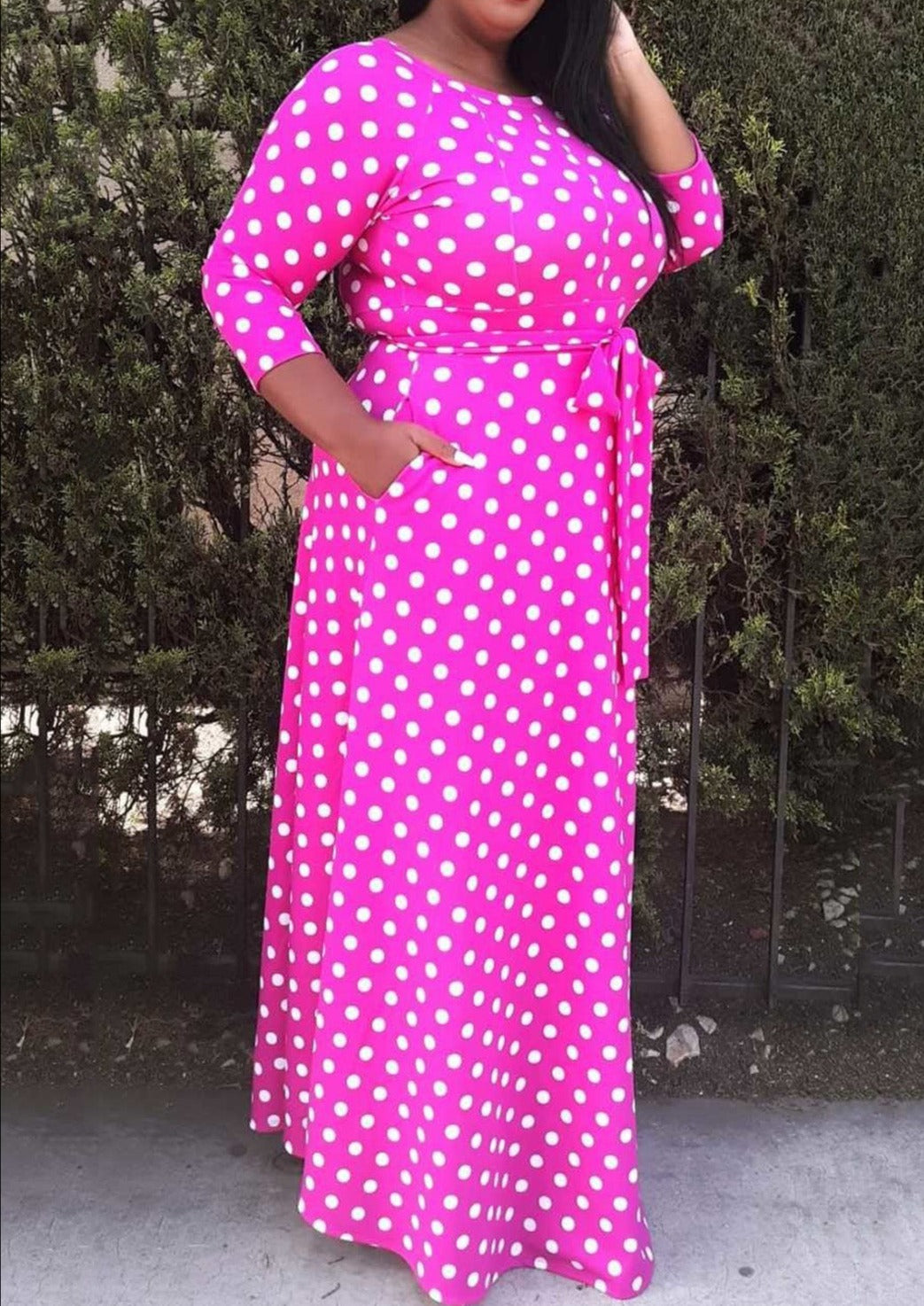 Hi Curvy Plus Size Women Polka Dot Maxi Dress Made in USA