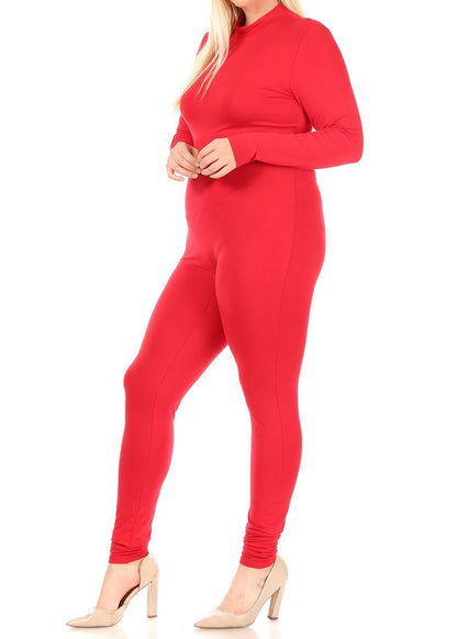 Hi Curvy Plus Size Women Mock Neck Long Sleeve Jumpsuit Made In USA