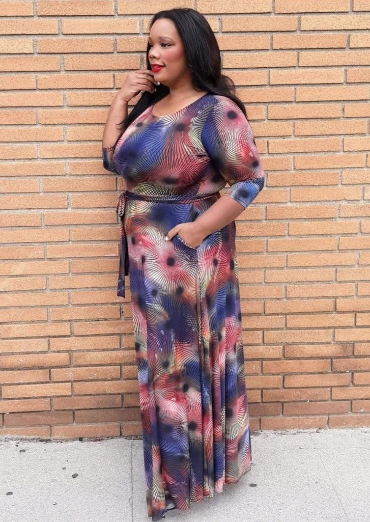 Hi Curvy Plus Size Women Unique Print Maxi Dress