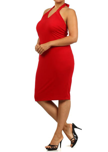 Plus Size Women Halter  Bodycon Knee Dress Made in USA