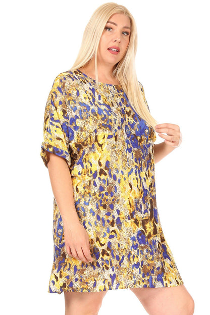 Plus Size Multi Color leopard Print Tee Shirt Mini Dress