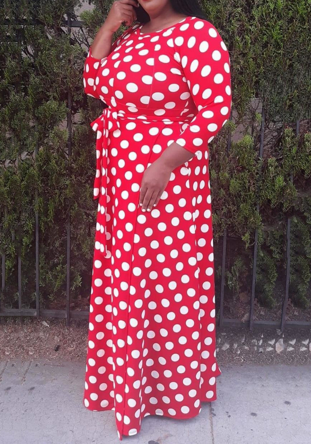 Hi Curvy Plus Size Big Polka Dot Fit & Flare maxi Dress with pockets