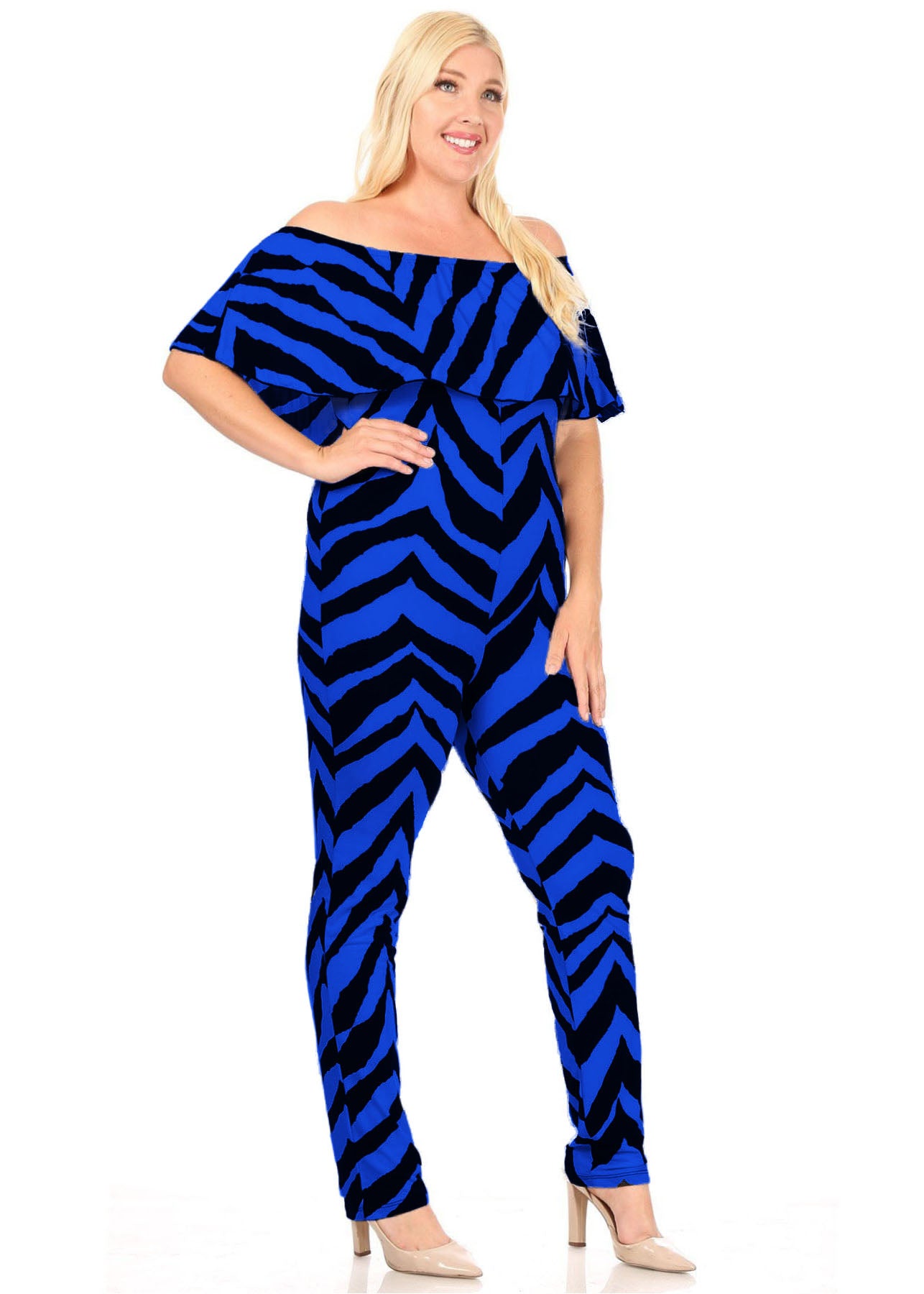 Hi Curvy  Plus Size Women Animal print off shoulder jumpsuit Ruffle detail