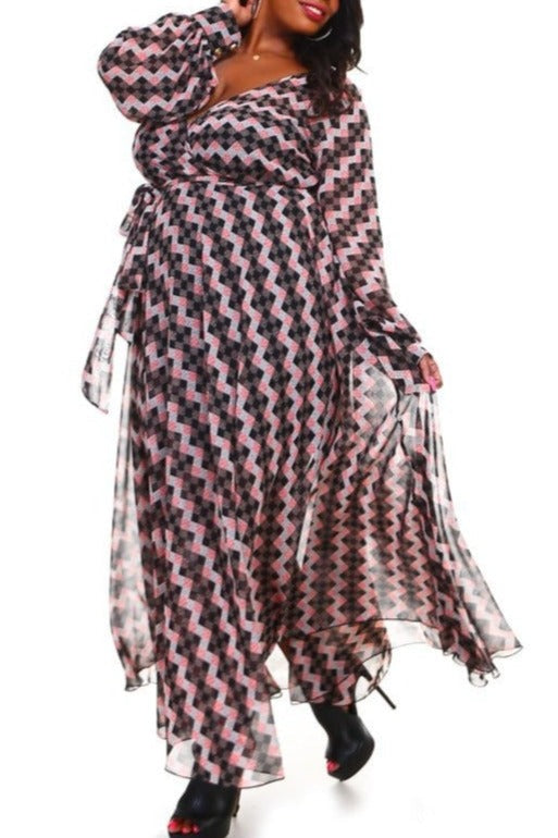 Hi Curvy Plus Size Women Multi Print Wrap Maxi Dress Made In USA