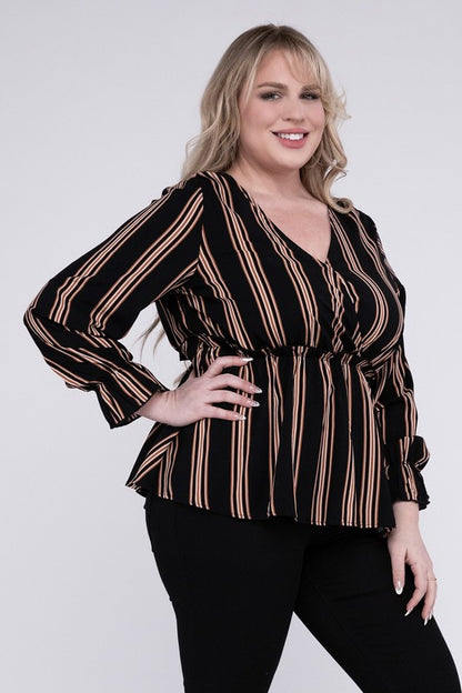 HI Curvy Plus Size Women Striped Top With Ruffled Hem