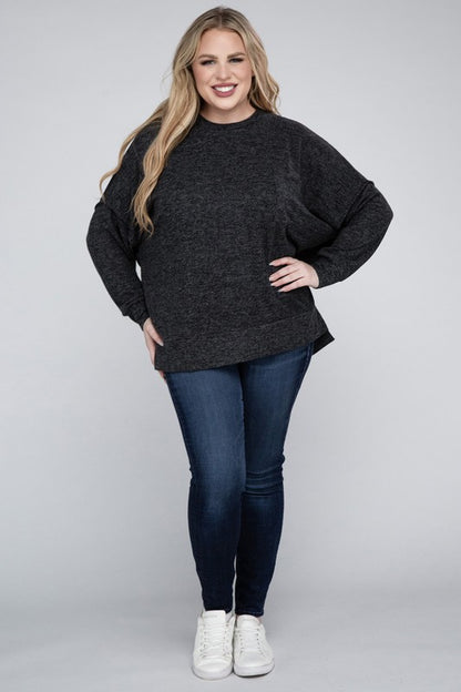 Hi Curvy Women Plus Size Women Brushed Mélange Drop Shoulder Sweater