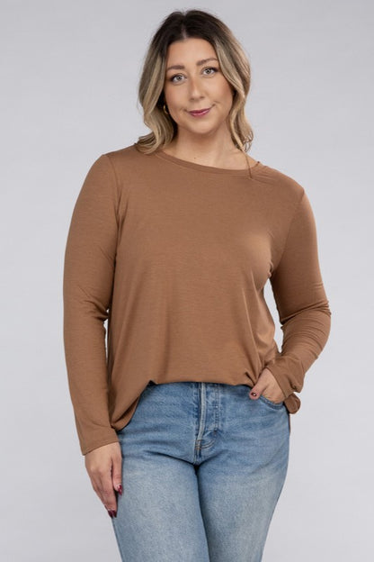 Hi Curvy Plus Size Women Long Sleeve Round Neck Round Hem Top