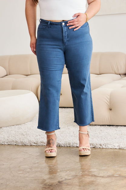 Full Size Tummy Control High Waist Raw Hem Jeans