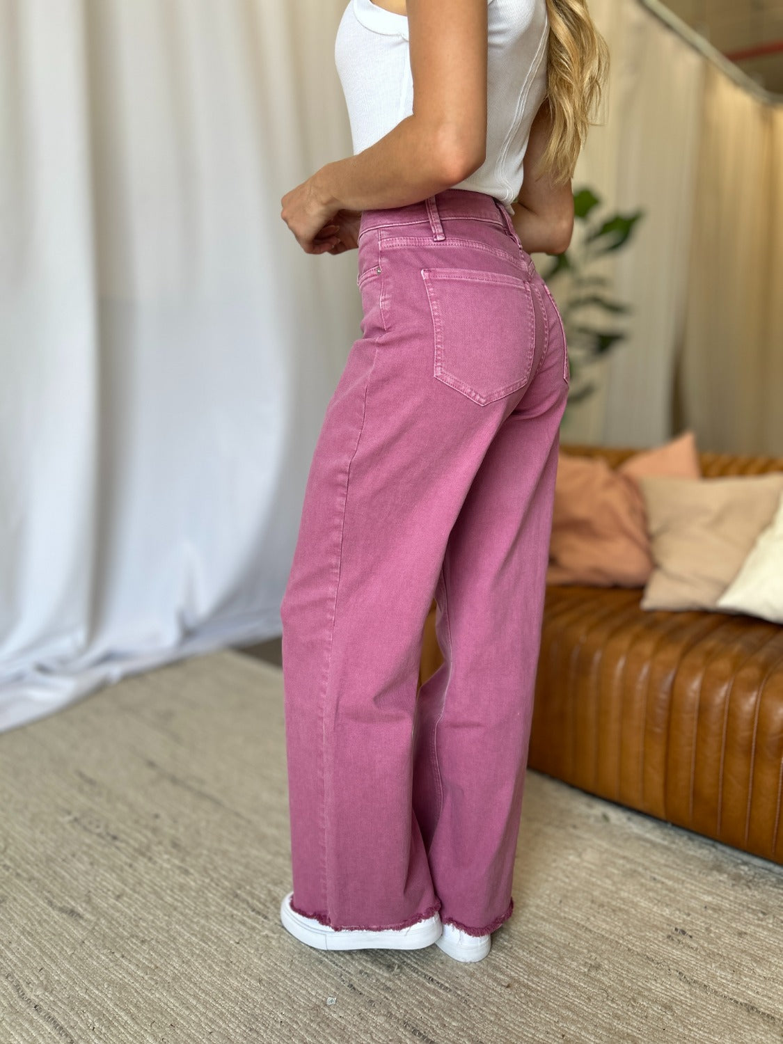 Full Size High Rise Garment Dye Wide Leg  Jeans