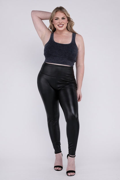 HI Curvy Plus Size Women  High Rise Faux Leather Leggings