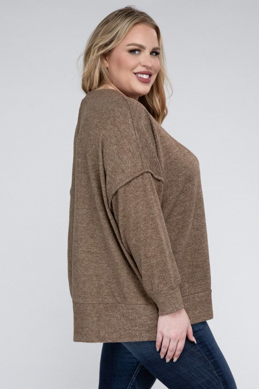 Hi Curvy Women Plus Size Women Brushed Mélange Drop Shoulder Sweater