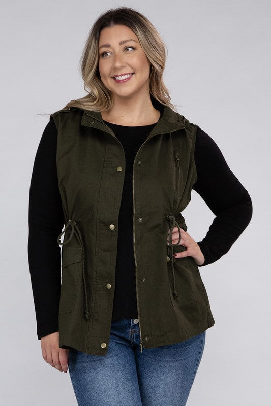 Hi Curvy Plus Size Women Drawstring Waist Military Hoodie Vest