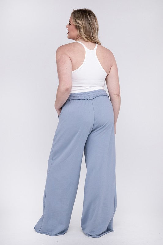 Hi Curvy Plus Size Women F/Terry Drawstring Waist Raw Edge Hem Pants