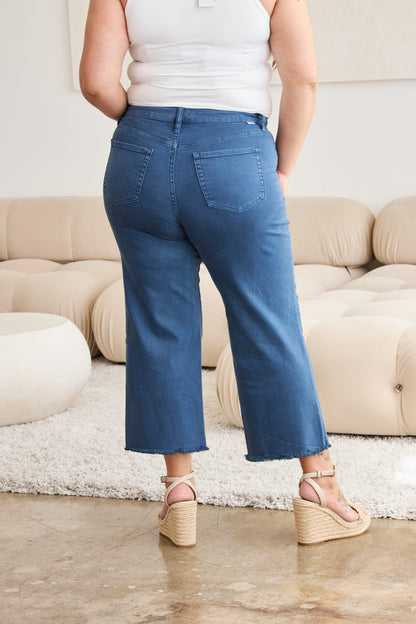 Full Size Tummy Control High Waist Raw Hem Jeans