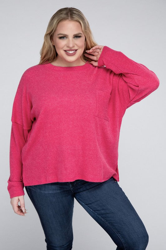 Plus Ribbed Brushed Melange Hacci Sweater