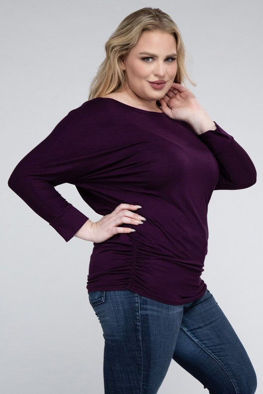 Hi Curvy Plus Size Women Luxe Rayon Boat Neck 3/4 Sleeve Top