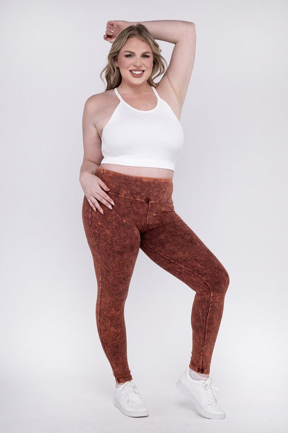 Hi Curvy Plus Size Women Mineral Washed Wide Waistband Yoga Leggings