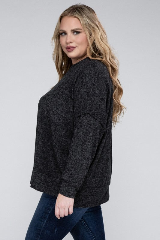 Hi Curvy Women Plus Size Women Brushed Mélange Drop Shoulder Sweater